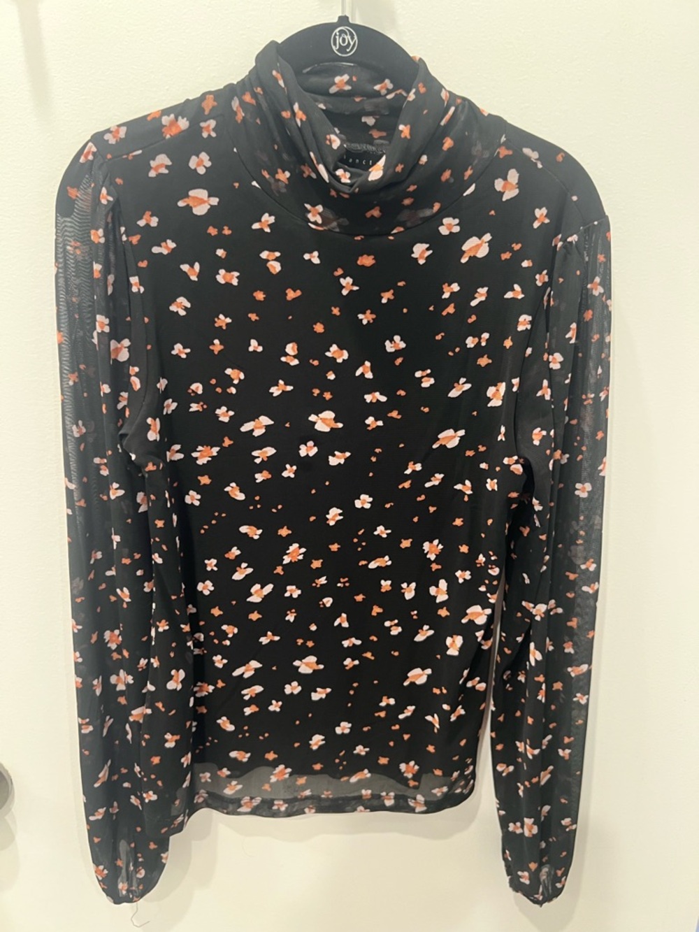 Sanctuary Black Mesh Long-Sleeve Floral Turtleneck